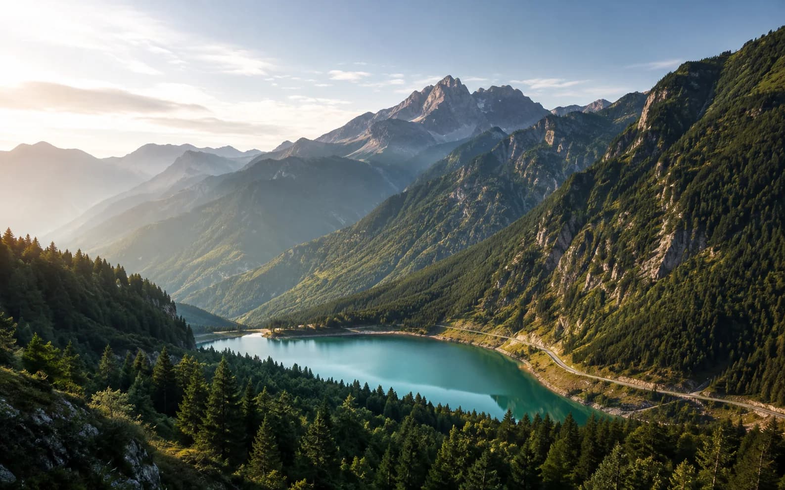 Drum montan care trece pe lângă un lac în Carpați